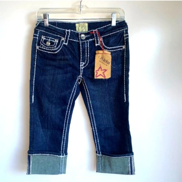 NWOT L.A.IDOL Thick Stitch Capri CZ Bling Flap Pocket Jeans Size 7 - Picture 1 of 7